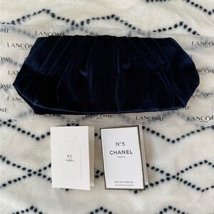 Lancome Navy Blue Velvet Clutch + N5 Chanel Perfume/Toilette (NEW)